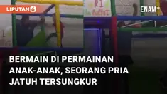 Seorang pria jatuh tersungkur di permainan anak-anak mengundang perhatian