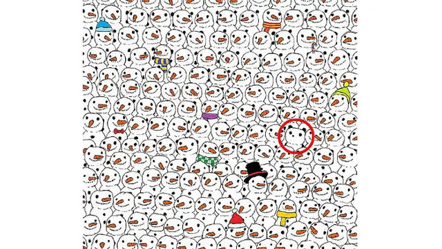 Sebuah teka-teki yang menampilkan segerombolan manusia salju dan seekor panda membuat heboh netizen. (Facebook/thedudolf)