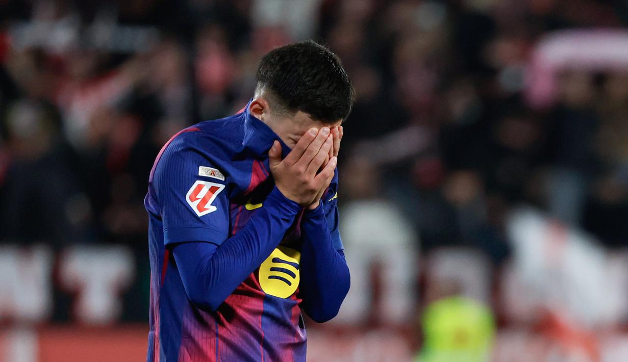 Blaugrana takluk dengan skor tipis 1-2 dari tim tuan rumah. (AP Photo/Joan Monfort)