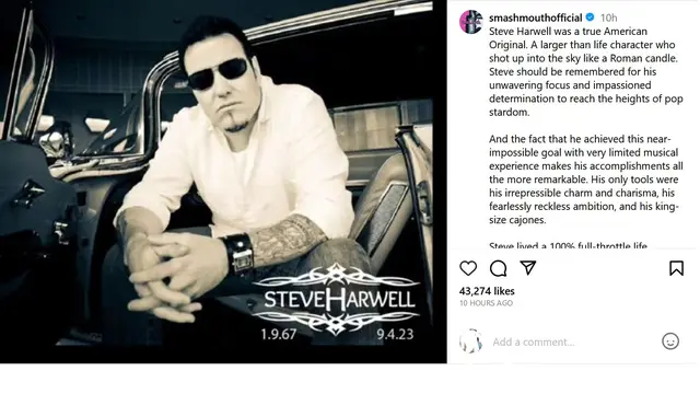 Unggahan Smash Mouth atas kematian Steve Harwell. (Instagram/ smashmouthofficial)