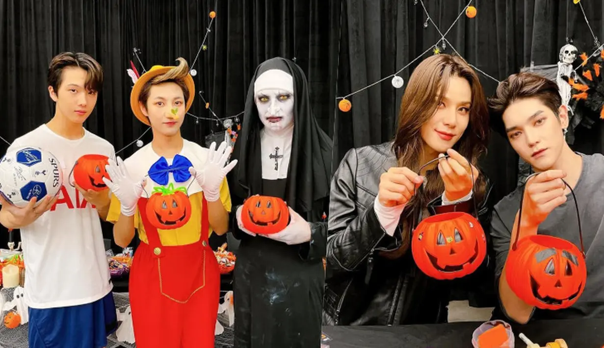 SM Entertainment menggelar pesta kostum untuk Halloween tahun ini. Acara bertajuk SMTOWN Wonderland ini diramaikan para artisnya, termasuk NCT. (Instagram @nct)