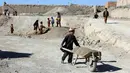 Anak-anak bekerja di sebuah pabrik batu bata di pinggiran Kabul, Afghanistan, Rabu (12/6/2019). Ribuan anak Afghanistan bekerja mencari uang untuk menghidupi keluarga mereka. (AP Photo/Rahmat Gul)