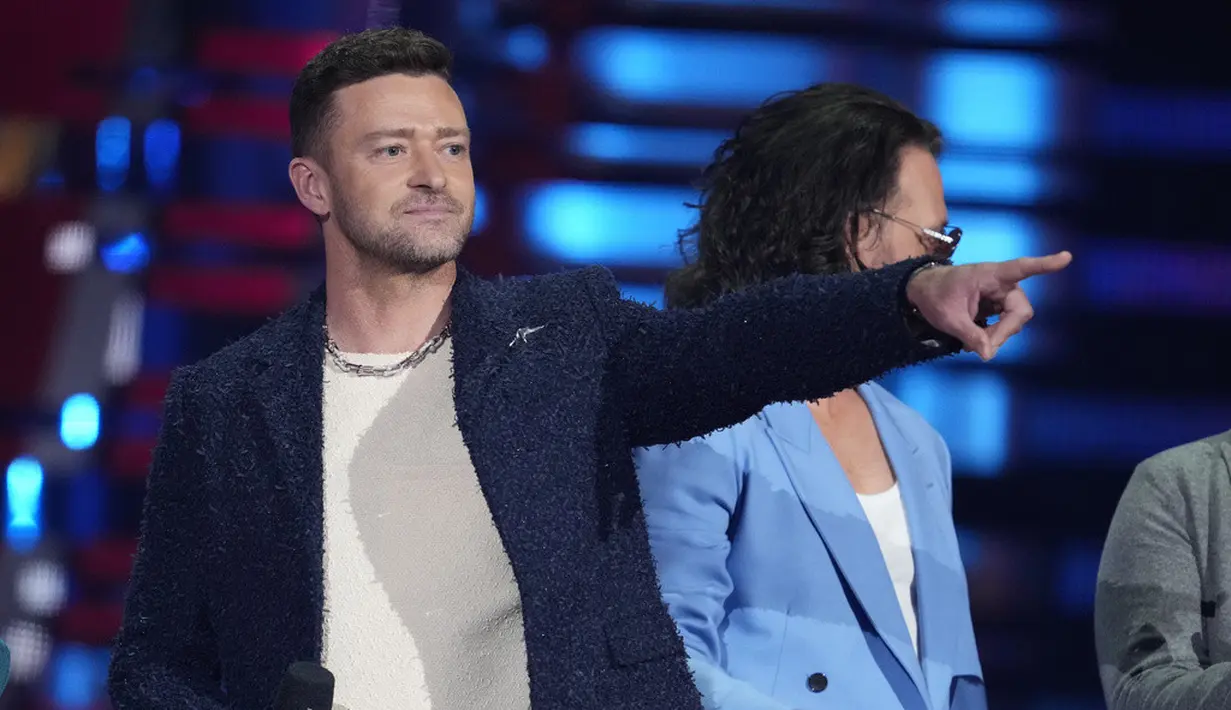 Justin Timberlake reuni bareng NSYNC di MTV VMA 2023. (Charles Sykes/Invision/AP)
