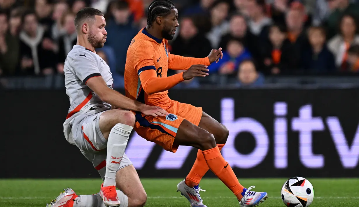 Timnas Belanda menggulung Timnas Islandia dengan skor telak 4-0. (JOHN THYS / AFP)
