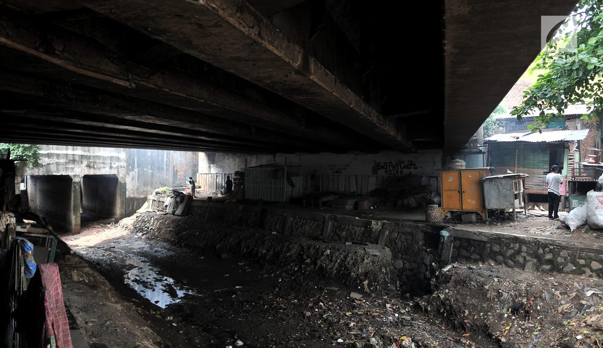Aktivitas warga di kolong jembatan, Jakarta, Kamis (14/2). Kolong jembatan yang berada di kawasan Jakarta Timur tersebut digunakan oleh warga setempat untuk menernak hewan dan membuat arang akibat kurangnya lahan. (Merdeka.com/Iqbal S. Nugroho)