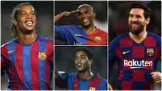 Barcelona tak pernah kekurangan talenta-talenta penyerang hebat di lapangan hijau. Seperti Lionel Messi yang selalu kerap menyuguhkan aksi-aksi hebat bersama tim berjuluk Blaugrana ini. Berikut Lionel Messi dan penyerang legendaris Barcelona. (kolase foto AFP)