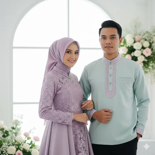 Couple Modern: Gamis Brokat A-Line + Koko Slimfit Brokat
