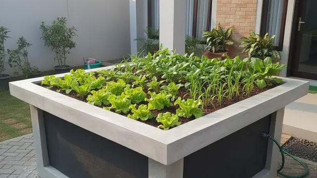 Desain Kebun Sayur di Meja Semen Cor Anti Roboh