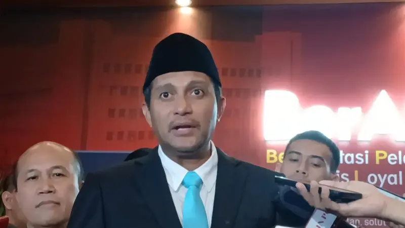 Wakil Menteri Hukum Eddy Hiariej usai acara penyambutan Kementerian Hukum, di Graha Pengayoman, Jakarta Selatan, Senin (21/10/2024).