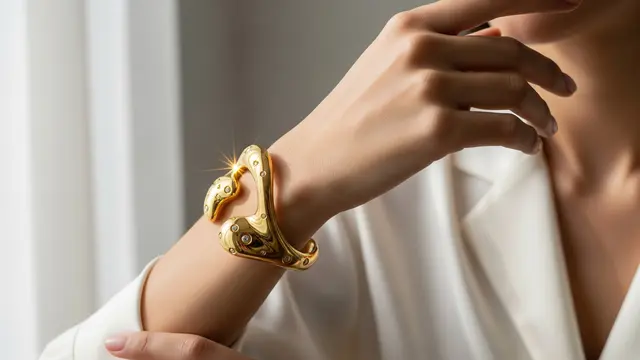 Model Gelang Emas Cuff Sculptural Desain Abstrak 2025/ Ilustrasi AI