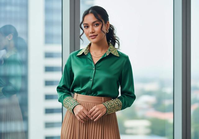 Kemeja Lebaran dengan Celana Kulot atau Rok Plisket