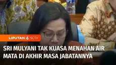 Menteri Keuangan, Sri Mulyani Indrawati menangis dalam Rapat Kerja Pembahasan RAPBN 2025 bersama Badan Anggaran DPR RI. Sri Mulyani menangis saat menyampaikan terima kasih sekaligus berpamitan dengan DPR di hari-hari terakhirnya menjabat.