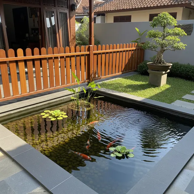 9 Ide Memadukan Kolam Ikan dan Taman Mungil agar Aman untuk Anak-anak