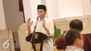 Salah satu ekspresi Jokowi saat memberikan sambutan saat acara buka puasa bersama di Istana Negara, Jakarta, Senin (6/7/2015). Di kesempatan itu Jokowi mempersilahkan wartawan untuk menyampaikan aspirasi secara langsung. (Liputan6.com/Faizal Fanani)
