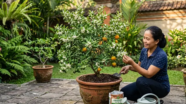 Cara Membuat Tanaman Jeruk dalam Pot Cepat Berbunga (AI Generated)