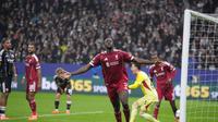 Selebrasi Ibrahima Konate usai mencetak gol di laga Liga Champions antara Liverpool melawan Eintracht Frankfurt, 23 Oktober 2025. (AP Photo/Michael Probst)