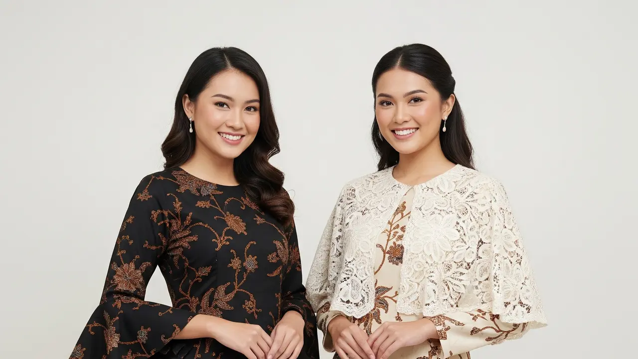 Model Batik Potongan Fit and Flare Kombinasi Brokat yang Elegan.