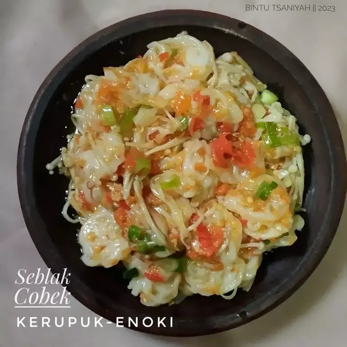 Resep seblak cobek kerupuk dan jamur enoki. (dok. Cookpad @bintu_tsaniyah)