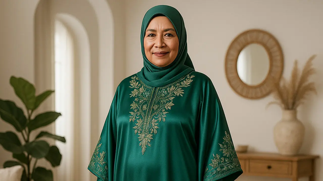 7 Model Gamis Kaftan untuk Kondangan Ibu-Ibu Usia 50 Tahun ke Atas, Tetap Anggun dan Elegan