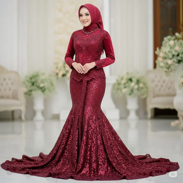 Model Baju Gamis Brokat untuk Akad Nikah. Foto: Gemini