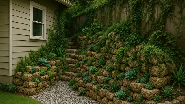 Model Taman Samping Rumah Kecil dengan Batu Koral