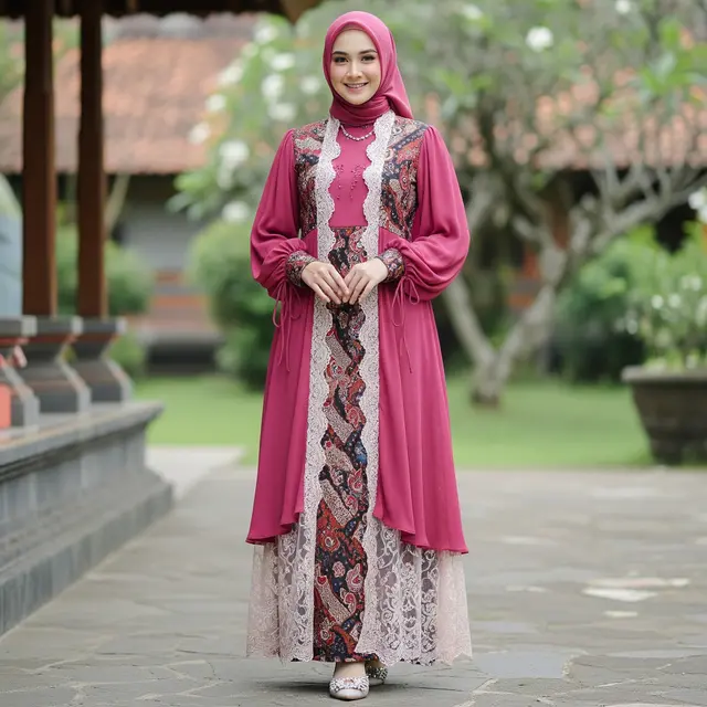Model Gamis Batik Brokat Kombinasi Sifon