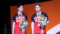 Ganda putra Indonesia, Kevin Sanjaya Sukamuljo/Marcus Fernaldi Gideon, menjadi runner up pada Kejuaraan Bulutangkis Asia 2019 di Wuhan, China, Minggu (28/4/2019). (PBSI)