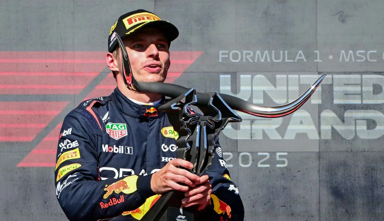Pembalap Red Bull Racing Max Verstappen menjadi yang tercepat pada balapan Formula Satu Grand Prix Amerika Serikat di Sirkuit of the Americas di Austin, Texas, pada Minggu 19 Oktober 2025 waktu setempat atau Senin 20 Oktober 2025 dini hari WIB. (Jim WATSON/AFP)