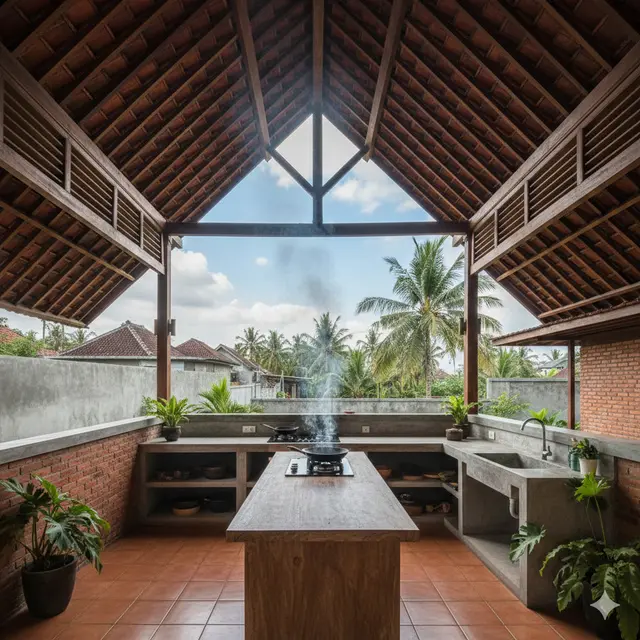 Desain Dapur Terbuka yang Asapnya Tidak Mengarah ke Rumah Tetangga (Foto: Gemini AI)
