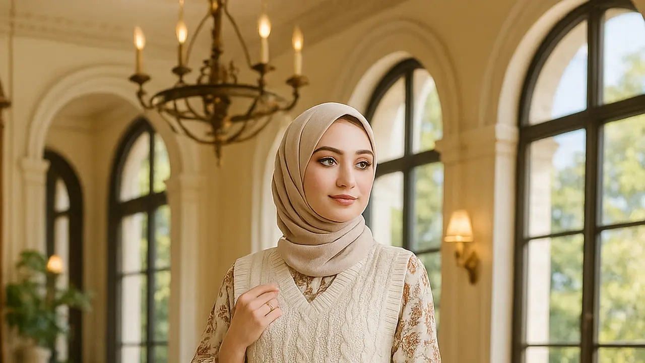 Model Gamis dengan Rompi Rajut