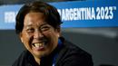 Pelatih Timnas Jepang U-20, Koichi Togashi saat laga pertama Grup C Piala Dunia U-20 2023 di Estadio Unico Diego Armando Maradona stadium in La Plata, Argentina, on May 21, 2023. (AFP/Luis Robayo)