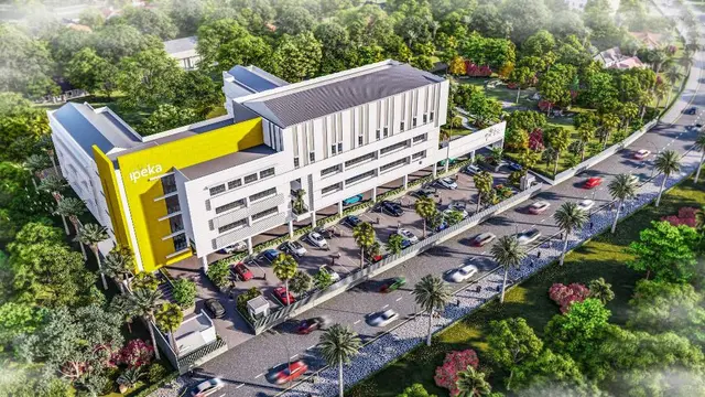 Desain dari tampak depan bangunan Sekolah Kristen IPEKA BALIKPAPAN II yang berlokasi di Perumahan Grand City, Kelurahan Graha Indah, Balikpapan