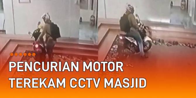 VIDEO: Sedang Waktu Salat, Pria Curi Sepeda Motor di Parkiran Masjid