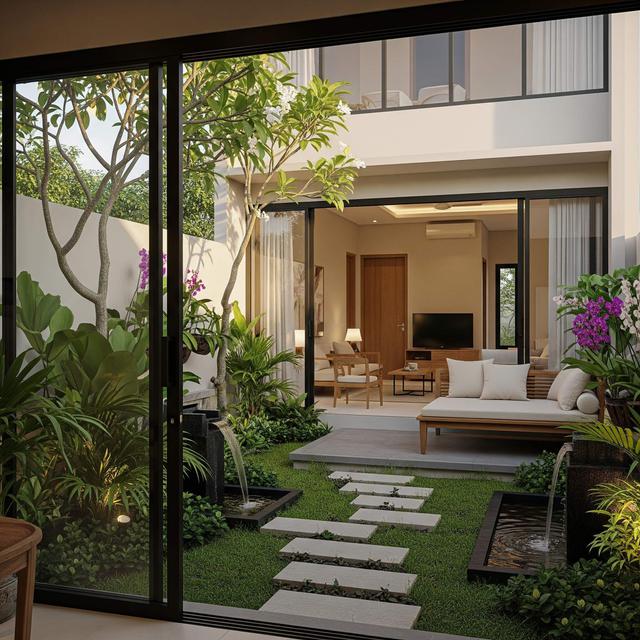 Desain Rumah Kecil Tropis dengan Taman Belakang
