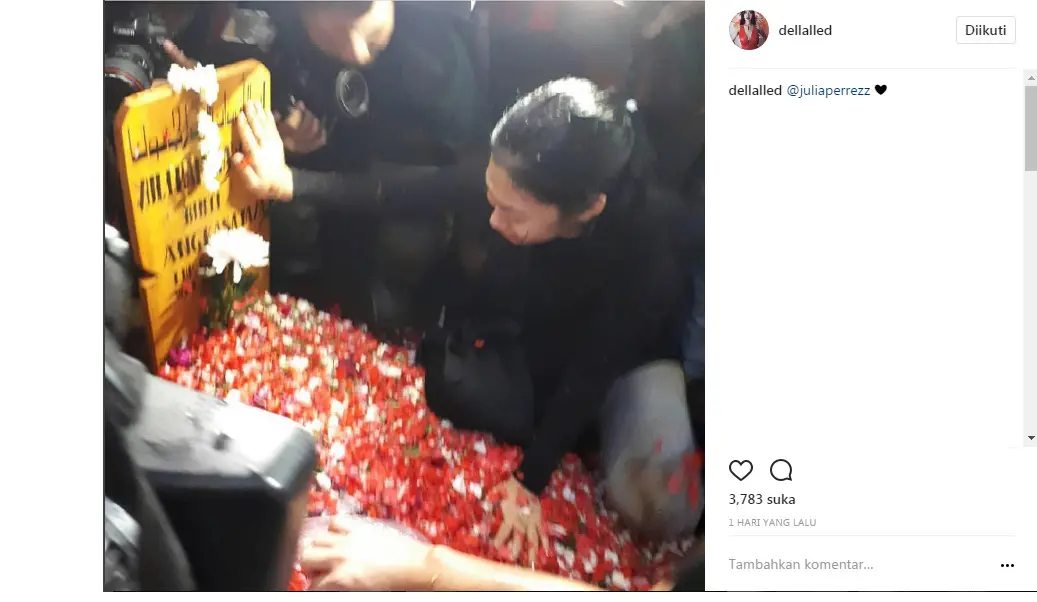 Adik Julia Perez, Della Perez menangis meraung di makam (Foto: Instagram)