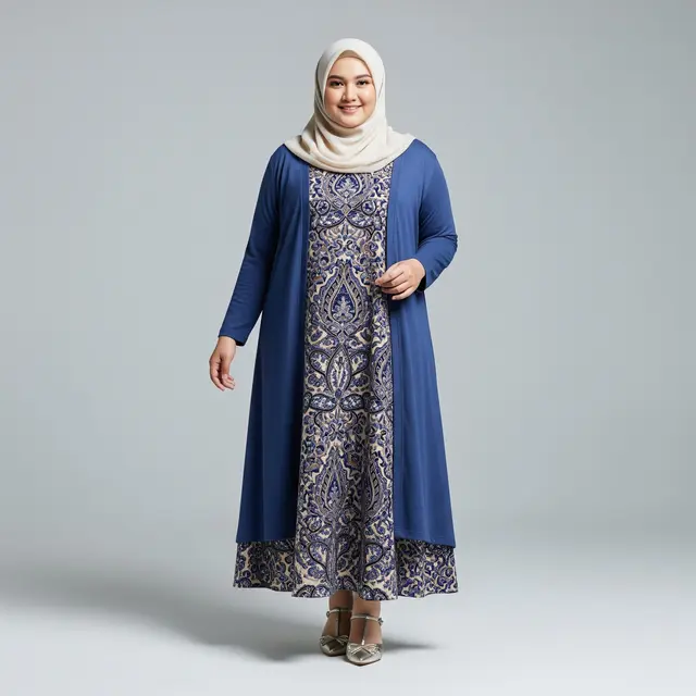 Gamis Batik Hijab Cardy A-Line untuk Tubuh Berisi