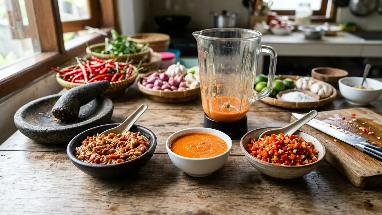Perbedaan Hasil Sambal yang Diulek, Diblender dan Dicincang