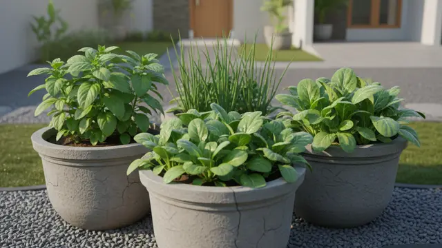 Ide Kebun Sayur Pakai Pot Semen Minimalis Halaman Depan. AI
