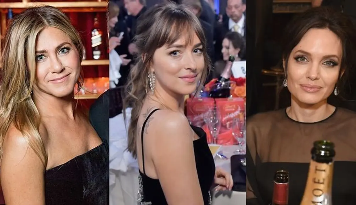Namun sepertinya Dakota Johnsonlah yang merasa panik saat melihat Angelina Jolie dan Jennifer Aniston berdekatan. (Elle)
