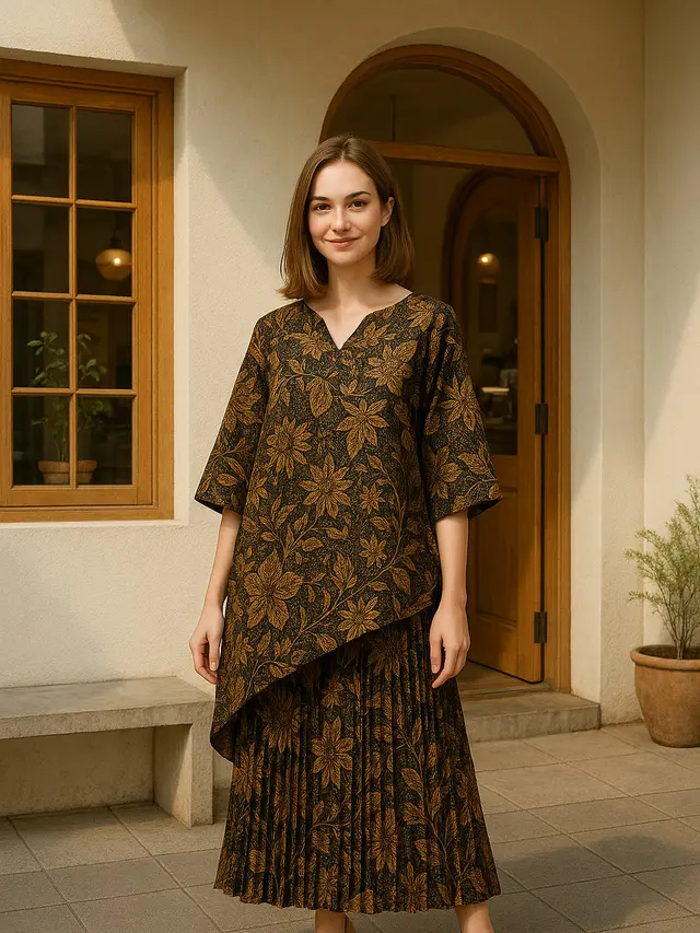 Atasan Batik dengan Rok Plisket
