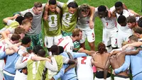 Para pemain Timnas Inggris berkumpul usai pertandingan babak 32 besar Piala Dunia antara Inggris dan Kongo di Atlanta, Kamis, 2 Juli 2026. (AP Photo/Colin Hubbard)