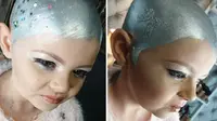 Seorang gadis kecil ini tampil berani dengan makeup dan warna kepala perak yang mirip dengan Cara Delevingne. (Foto: Instagram/@glamsquadacademy)