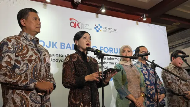 Ketua Dewan Komisioner OJK, Friderica Widyasari Dewi dalam acara OJK Banking Forum 2026 di Gedung Radius Prawiro, Jakarta Pusat, Selasa (14/7/2026).