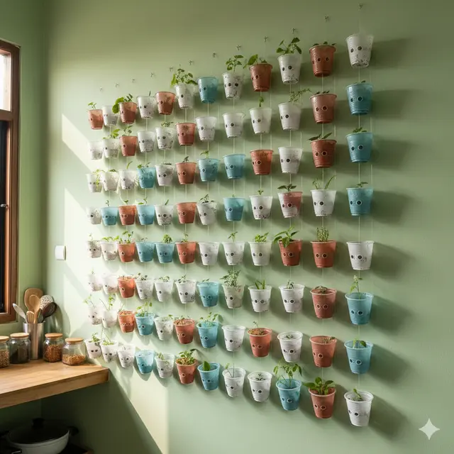 Model Pot Tanaman Dinding dari Barang Bekas Dapur Rumah (Foto: Gemini AI)