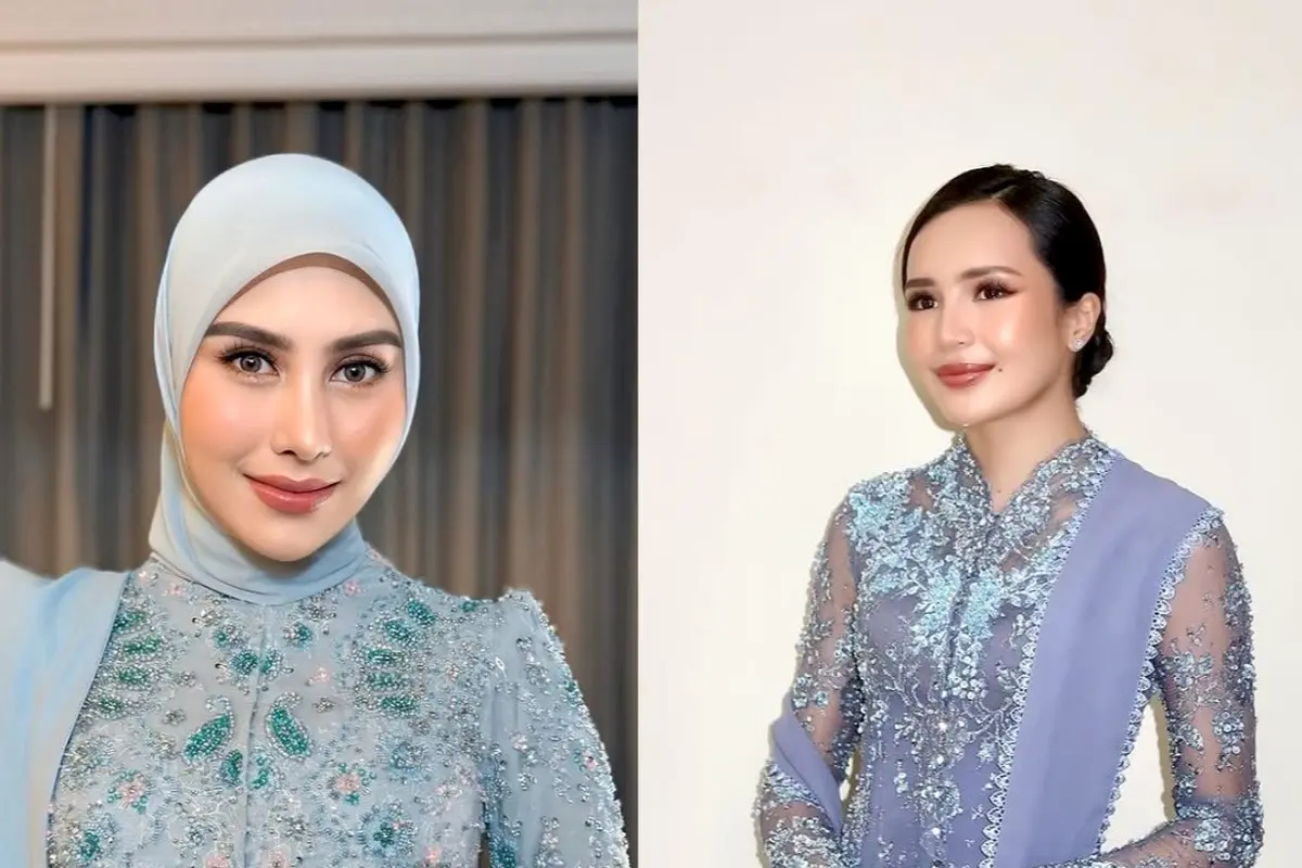 Adu Gaya Kebaya Baby Blue Syahnaz Sadiqah & Beby Tsabina di Pelantikan Kepala Daerah