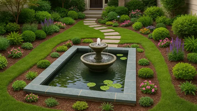 Taman Depan Rumah Ukuran 6x9 dengan Kolam Mini/ Ilustrasi gambar oleh AI