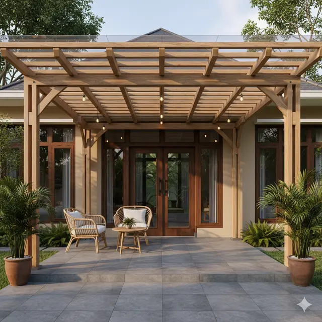Model Teras dengan Pergola Sederhana (Foto: Gemini AI)