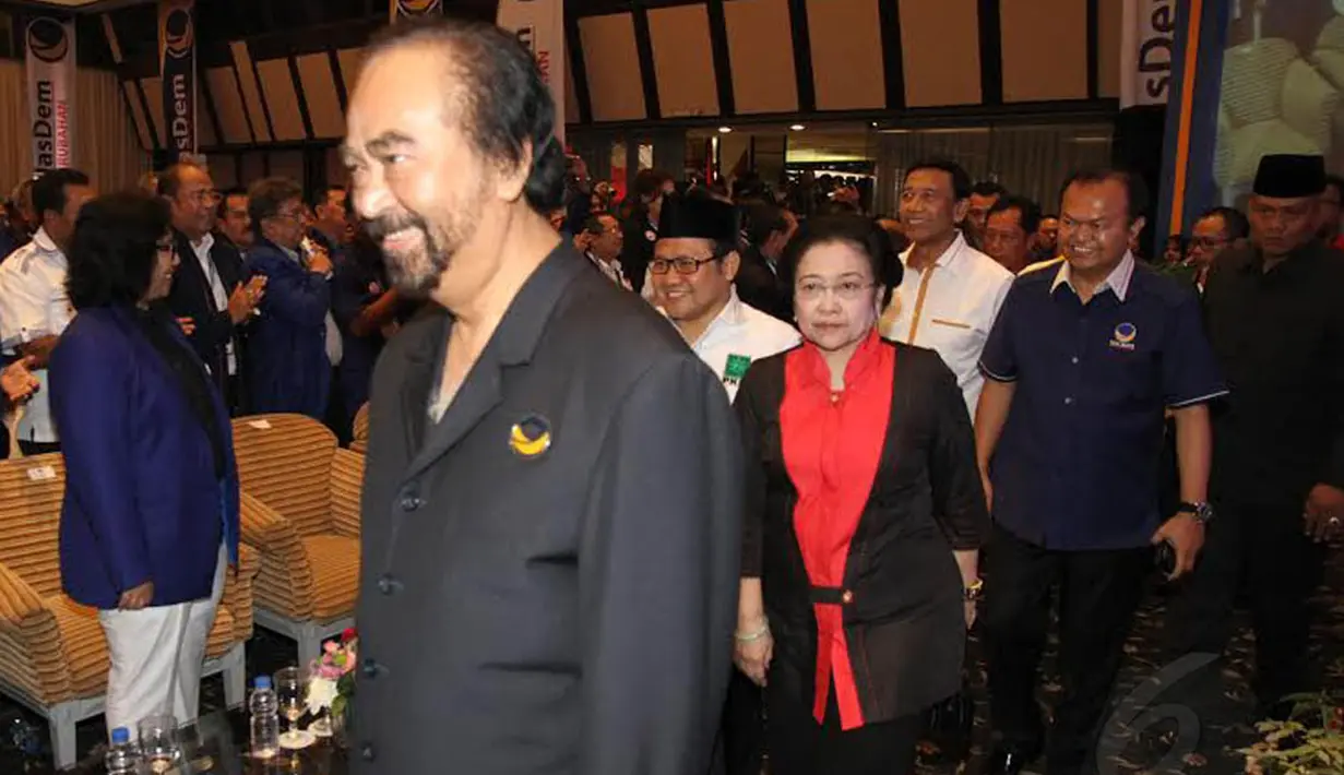 Selain dihadiri Ketua Umum Partai Nasdem, Surya Paloh, rakernas dihadiri oleh sejumlah tokoh  dari Partai Politik lainnya yang merupakan koalisi Partai Nasdem dalam Pilpres mendatang   (Liputan6.com/Johan Tallo)
