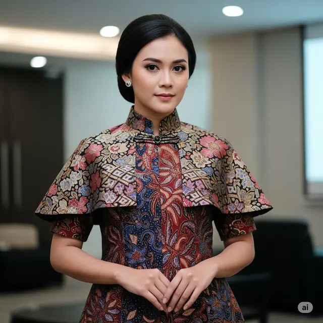 Batik Brokat dengan Kerah Shanghai
