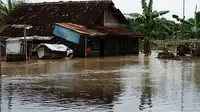 Luapan Bengawan Solo setinggi lutut orang dewasa merendam puluhan rumah di kawasan Semanggi, Kecamatan Pasar Kliwon, Kota Solo. (Liputan6.com/Fajar Abrori)